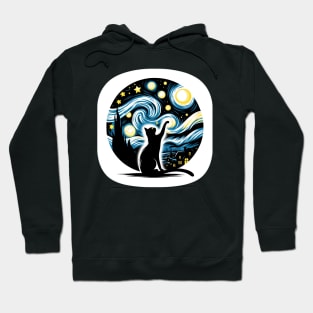 Starry Night Sky Black Cat Silhouette, Van Gogh, Artistic Hoodie